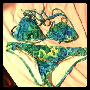 Guess snake pattern green blue and yellow bikini