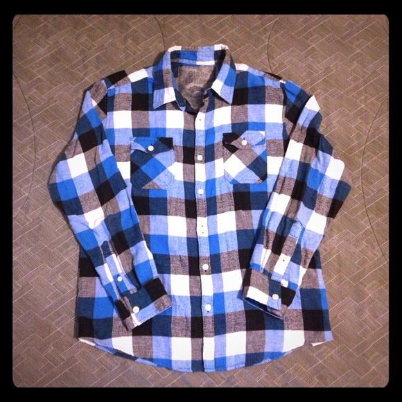 Men's Plaid Blue Grey Flannel - Picture 1 of 1