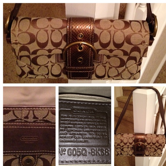COACH METALLIC SNAKESKIN SIGNATURE FLAP w/BUCKLE - Picture 2 of 5