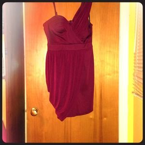 Wine colored one shoulder party dress