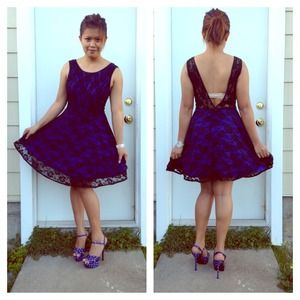 Cute blue/black lace skater style dress