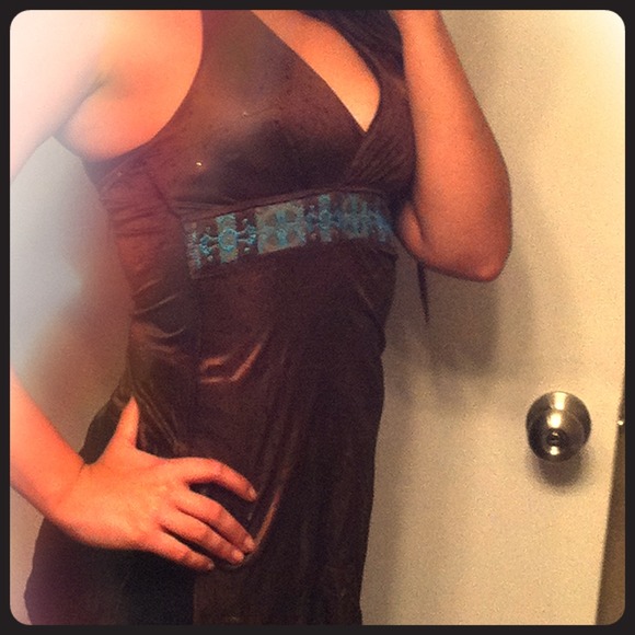 Silky brown and turquoise top