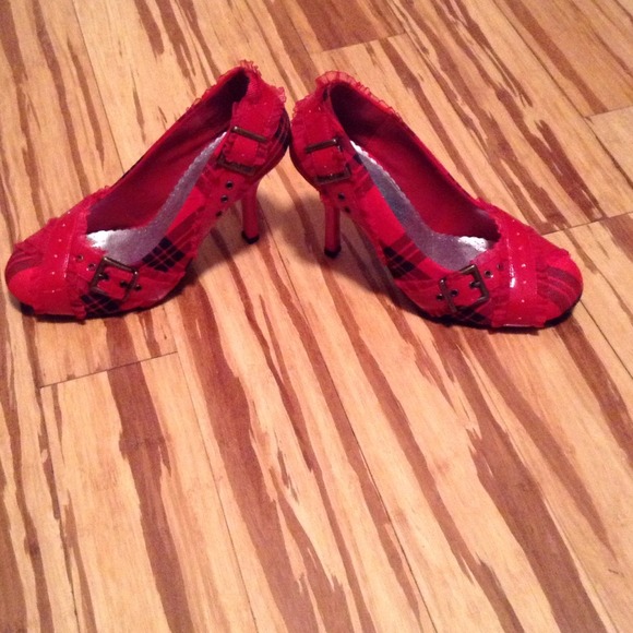Red plaid heels