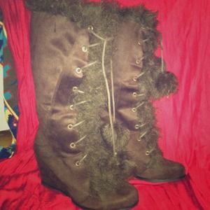 Chocolate Brown Suede & Faux Fur Boots