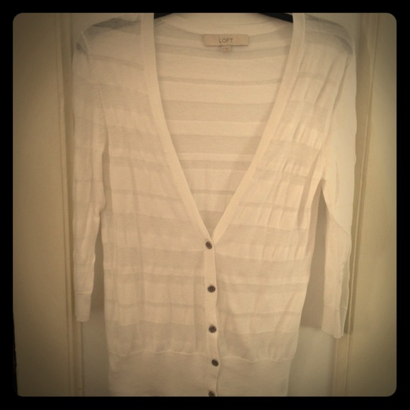 LOFT White Striped Sweater Medium
