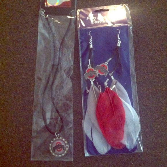 Ohio State Necklace & Ohio State Feather Earrings - Picture 1 of 1