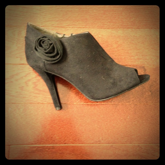 Black Suede Peep Toe Booties