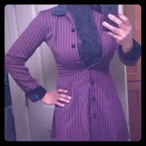 Maroon pin striped suit top.