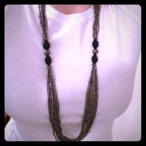 Long silver beaded necklace