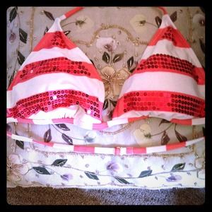 Sequined Striped Triangle Bikini