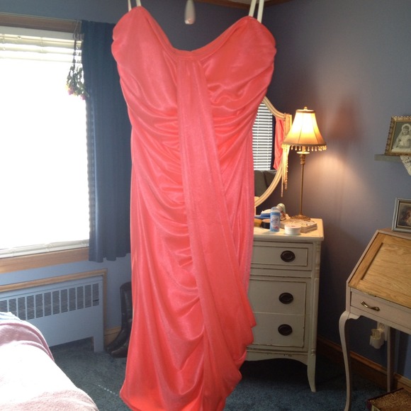 Coral silk open back dress size/xs