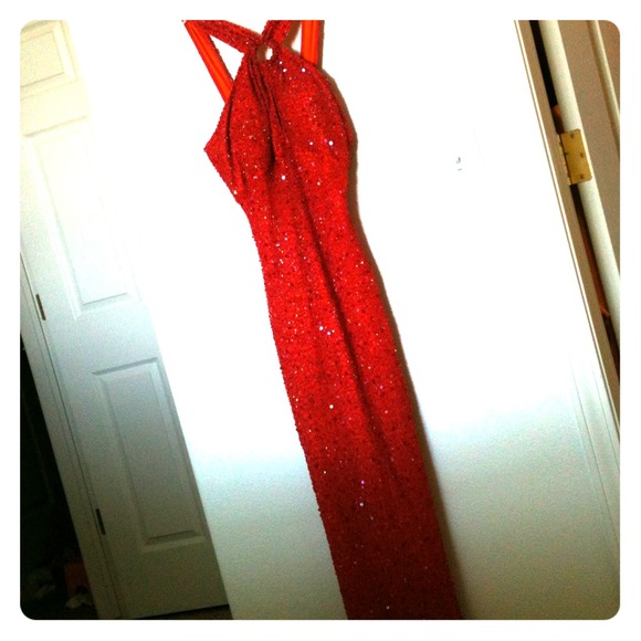 Red/Orange Sequin Long Prom Dress