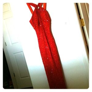 Red/Orange Sequin Long Prom Dress
