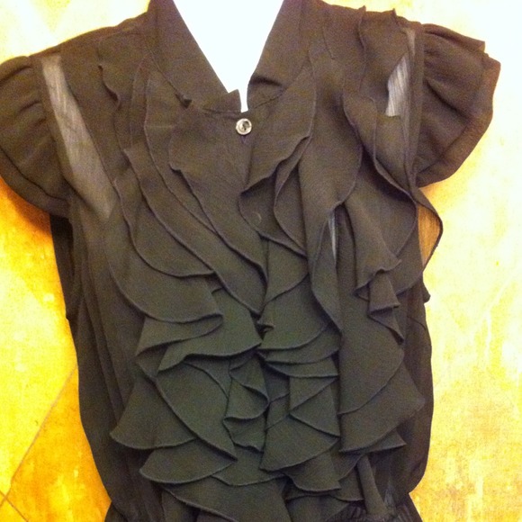 Black sheer ruffle shirt