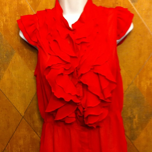🌟Reserved 4 Japonica🌟Red Sheer ruffle shirt