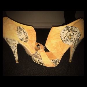 Tan and Snake Print Stilettos