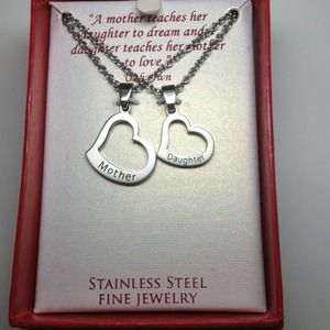 Steel Mother & Daughter heart necklace.