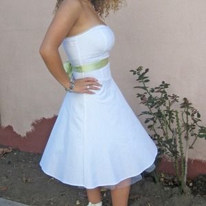 White/green polka dot dress