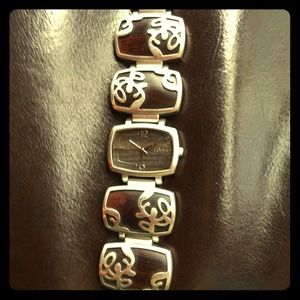 Fossil art nouveau wood & silver watch