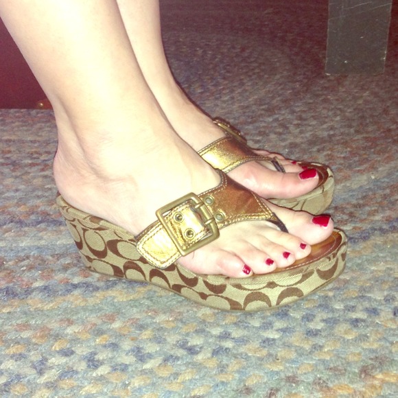 Gold Coach Wedge Sandals