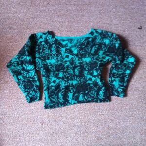 Turquoise floral print half sweater