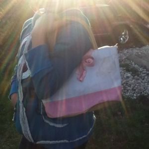 Pink and white purse