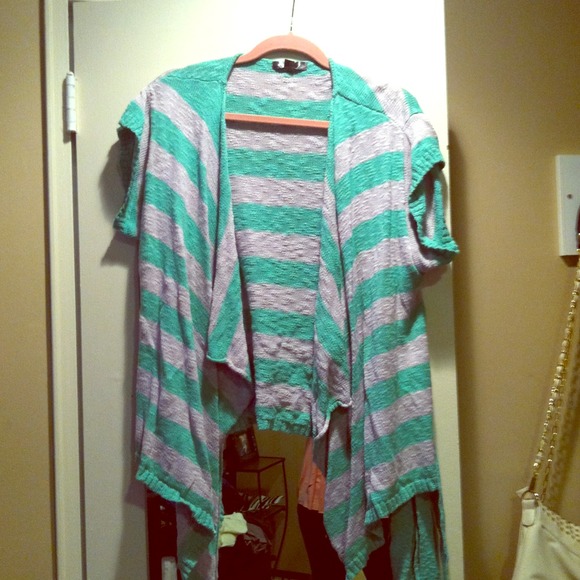 Slouchy sea-foam green/ grey cardigan sweater