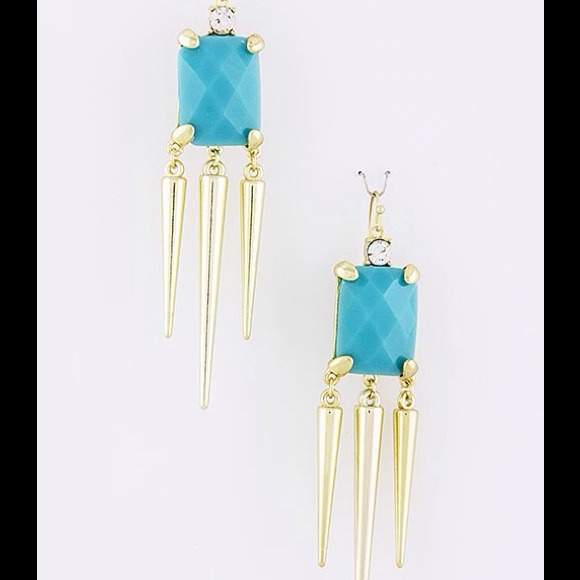 🚫Sold🚫New, green/teal multi faceted spike earrin - Picture 2 of 3