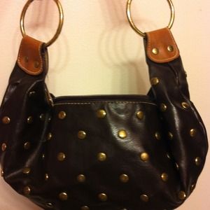 Brown leather beaded bag