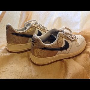 Nike classic Air Force 1s gold/cream/black