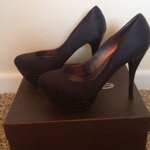 BEBE satin platform stilettos