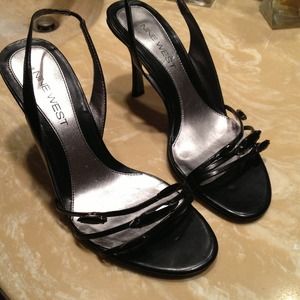 Sling Back Heels/Black Rhinestone Embellishments
