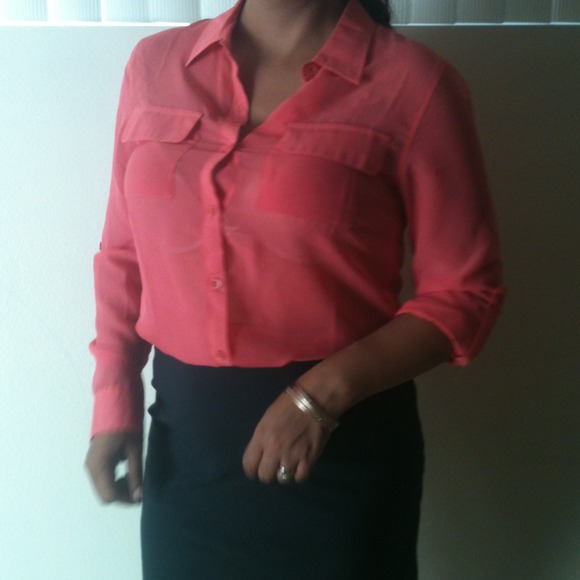 Pink sheer long sleeve blouse.medium