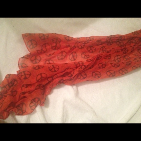 Orange and black peace sign long sheer scarf - Picture 2 of 4