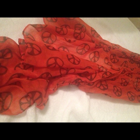 Orange and black peace sign long sheer scarf - Picture 3 of 4