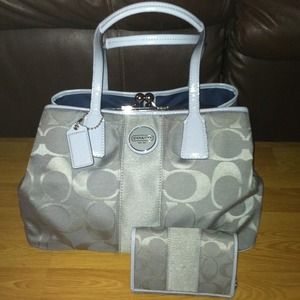 Blue grey coach purse and wallet
