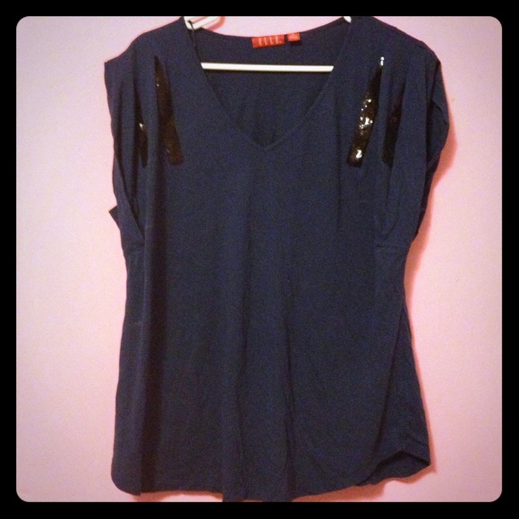 TRADED navy blue sleeveless top with black sequenc