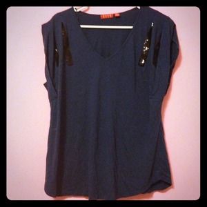 TRADED navy blue sleeveless top with black sequenc