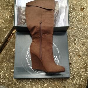 Dark Brown Wedge Boots SZ 6.5