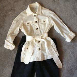 Cream button down top with tie.