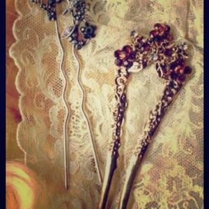 Antique style Hair Forks with Swarovski Crystals