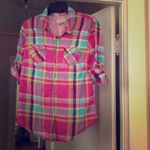 Vibrant plaid button down!