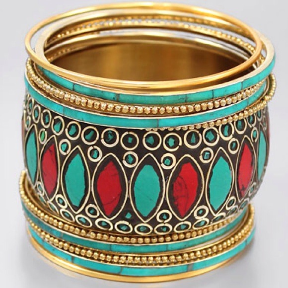 Jewelry - Mosaic Stone 11 piece Bangle Set