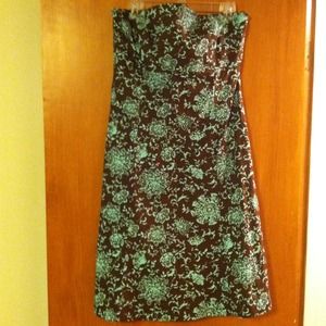 Gap Strapless Dress - Paisley Brown and Mint Green