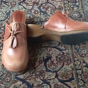 Brown leather J Crew clogs