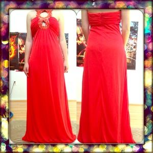 sexy coral dress with beaded circle collar😍