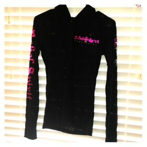 Black, hooded and rhinestoned shirt