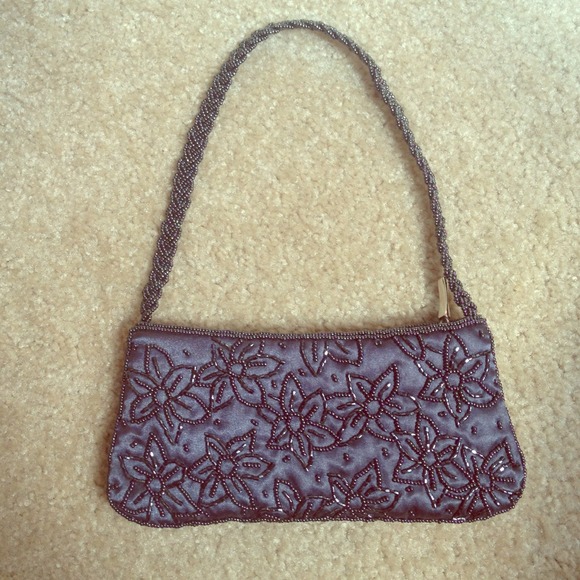 Vintage Beaded Gray Satin Clutch