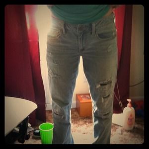 American Eagle flared jeans, distressed, light wash