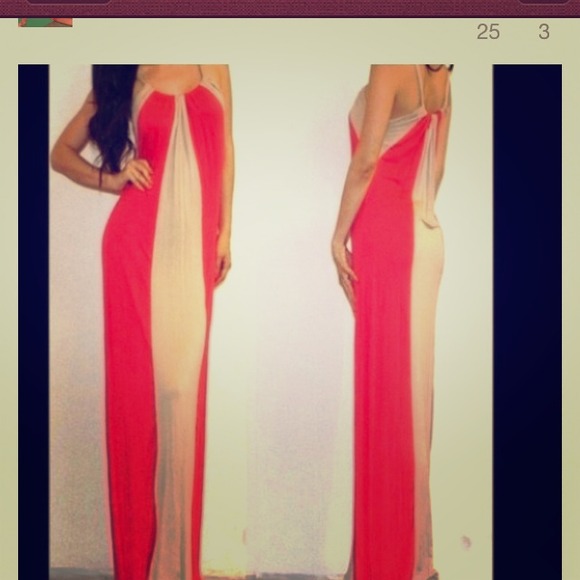 Dresses & Skirts - Very sexy coral and tan maxi dress